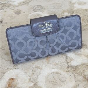 Coach Madison Op Art Sateen Grey & Pink Leather Wallet Signature Monogram